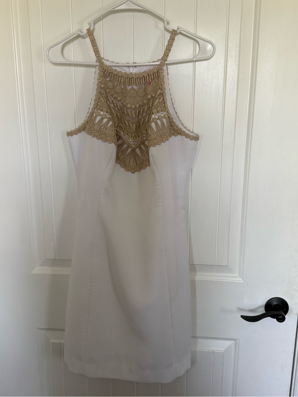 Lilly Pulitzer White Mini Dress with Gold Crochet Halter